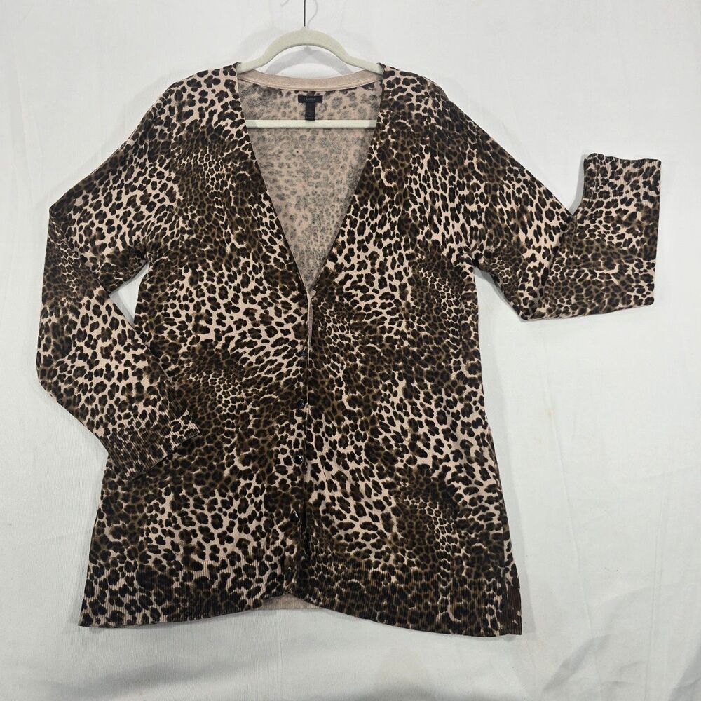 Soma Brown Leopard Print Cardigan Sweater Womens XL Button Front V-Neck Mob Wife